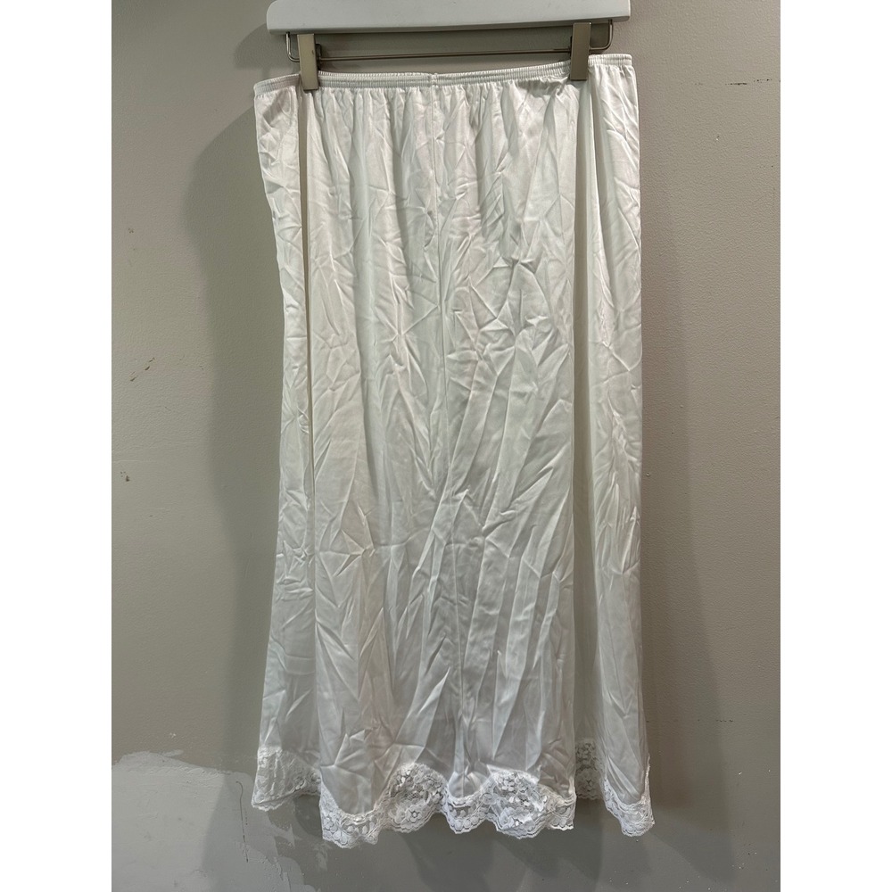 Adonna White Lace Trim Maxi Half Slip Skirt Back Slit Vintage Style Womens 1X